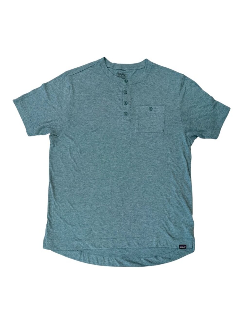 Patagonia Capilene Cool Trail Henley Shirt Men's Large Green Short Sleeve Pocket